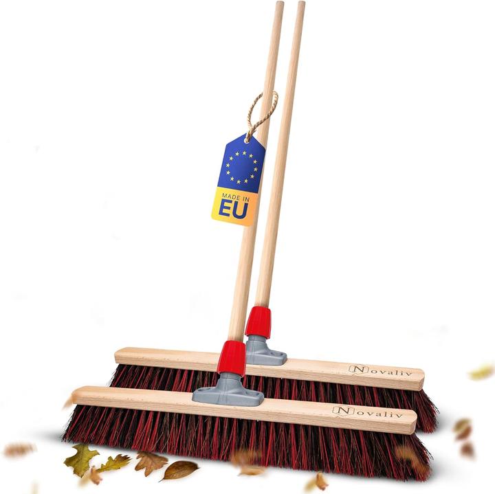 Actual product image Novaliv 2 x Besen mit Holzstiel 60 cm I Arenga-Elaston Kehrbesen Gartenbesen I Industriebesen Strassenbesen (2 pcs.)