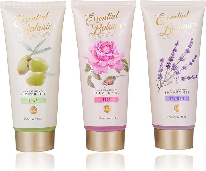 Produktbild Accentra Duschgel ESSENTIAL BOTANICS - CLASSICS in Tube, 200ml, 3 Motive/Düfte sortiert: Lavendel/Olive/Rose (200 ml)
