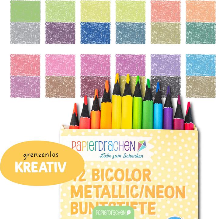 Image du produit Papierdrachen 12 Bicolor Buntstifte Metallik und Neon (Couleurs fluo & métalliques, 12 x)