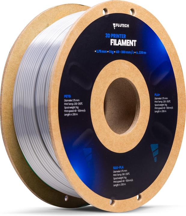 Image du produit Fuj Tek Silk PLA 3D Printer Filament, 1.75 mm, silver (PLA, 1.75 mm, 1398 g, Argent)