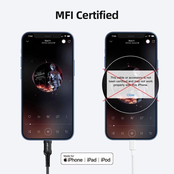 Produktbild Acefast MFI Lightning audio cable - 3.5 mm mini jack (female) 18 cm, AUX gray (C1-05 deep gray) (0.18 m)