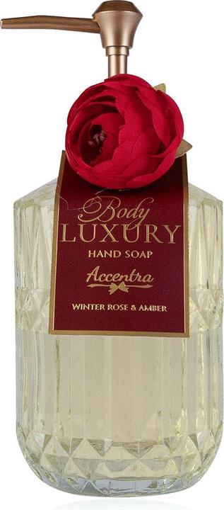Actual product image Accentra Soap dispenser with liquid soap BODY LUXURY made of glass, fragrance: Winter Rose & Amber (Device, 380 ml)
