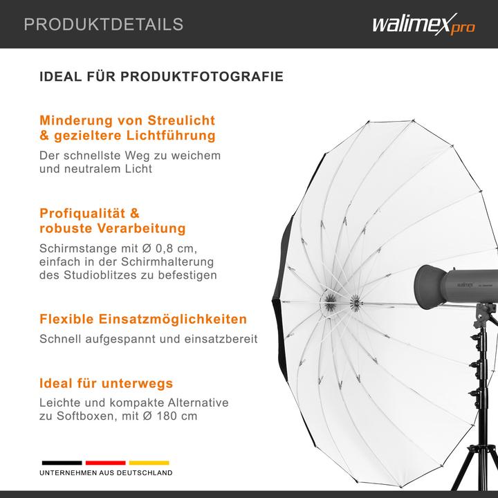Image du produit Walimex Parapluie Reflex noir/blanc (Parapluie, 180 cm)
