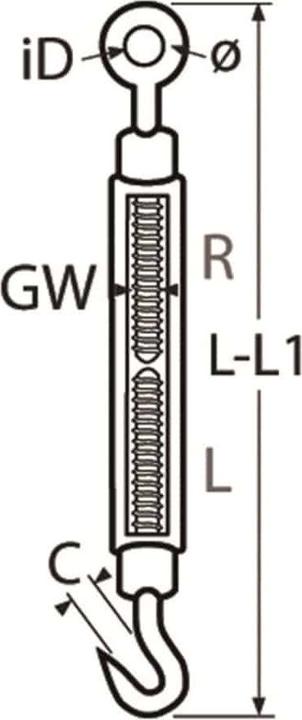 Produktbild Marinetech Seilspanner Edelstahl A4, M5, 165 mm, Haken Haken