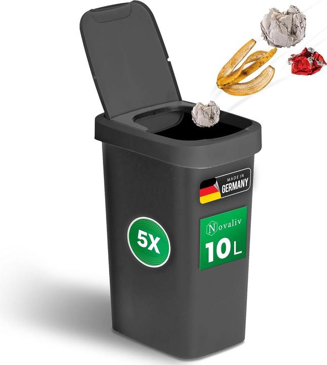 Produktbild Novaliv Sparset 5x Mülleimer 10L mit 2in1 Deckel, Klappdeckel & Schwingdeckel, Anti-Geruch Abfalleim (10 l)