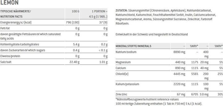 Nährwerte und Zutaten Sponser Electrolytes (Red orange, 12 Stk., 540 g)
