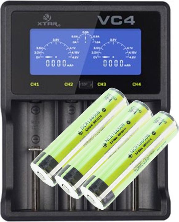 Panasonic Batterie 18650 protégée 3 pièces et chargeur rapide LCD (3 pcs, CR123A, 3400 mAh, Piles rechargeables + chargeur)