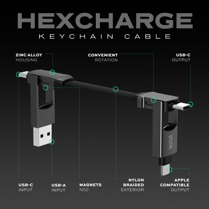 Actual product image Statik HexCharge Keychain Cable (0.16 m)