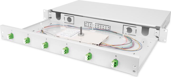 Image du produit Digitus Boîte d'épissure FO, 1U, équipée, 6x LC DX, OS2, APC incl. cassette d'épissure, pigtails colorés
