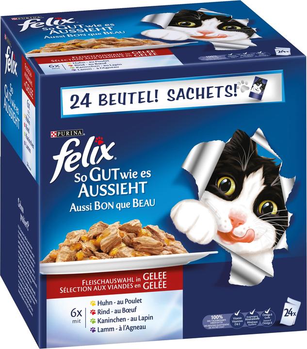 Felix Aussi bon qu'il y paraît 24x100g de viandes assorties (Adulte, 24 pcs, 100 g)