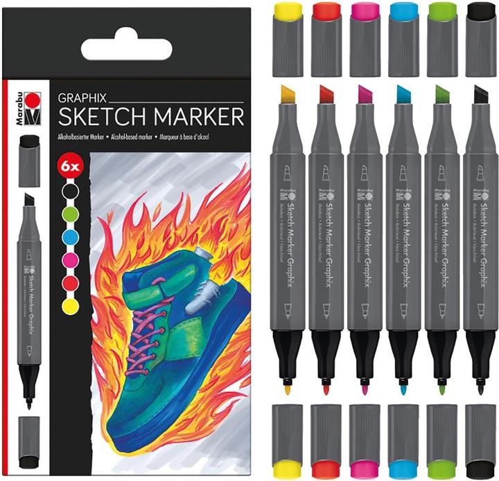 Produktbild Marabu Permanent-Marker Sketch Graphix Heat, 6 Stück (Mehrfarbig, 1.70 mm, 6 x)