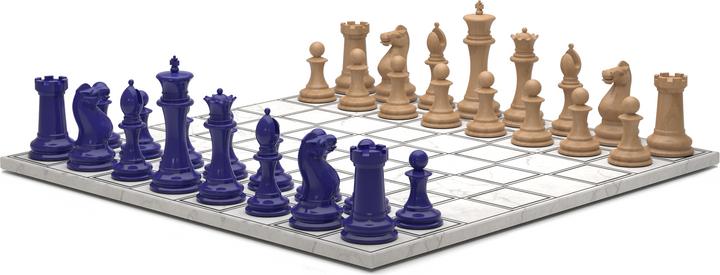 Immagine prodotto Skyline Chess Gioco degli scacchi - Serie in legno - Blu Vs Legno chiaro (with Marble Grid Board)