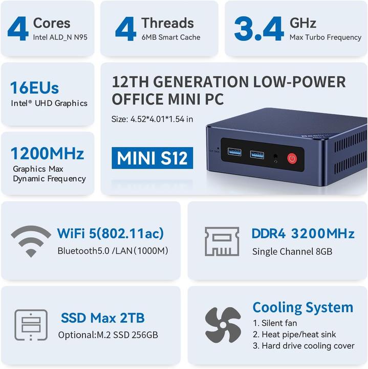 Produktbild Beelink S12 Mini PC mit Intel Alder Lake N95 Prozessor (16.38 GB)