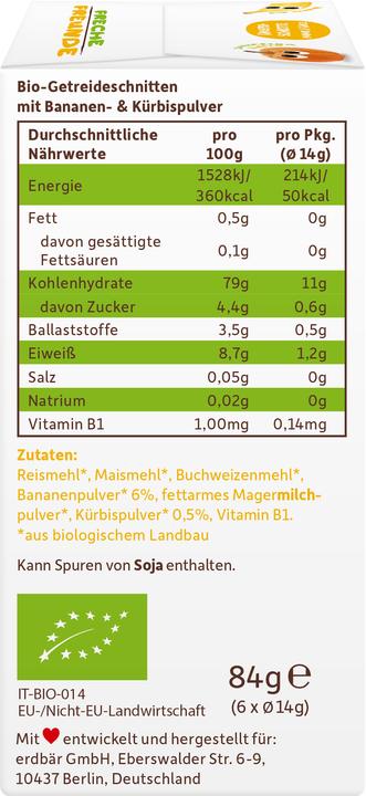 Valeurs nutritives et ingrédients Freche Freunde Tranches croustillantes (84 g)