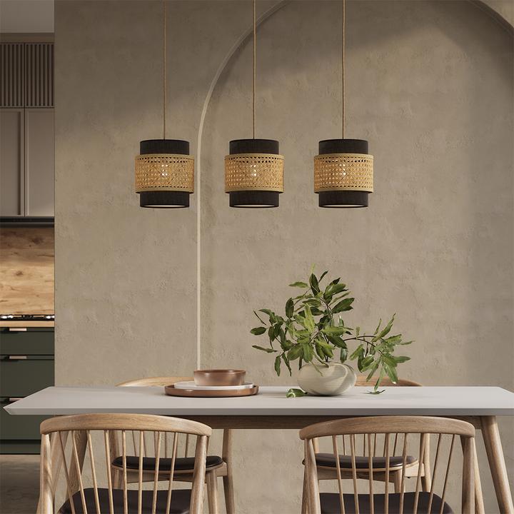 Immagine prodotto Vicco Lampada a sospensione a 3 pezzi Morten, Rattan/nero, 70 x 120 cm (E27)