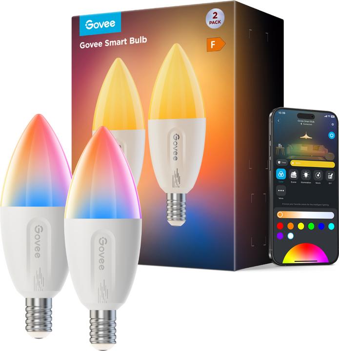 Produktbild Govee Smart Light Bulb E14, RGBWW, CRI groesser als (E14, 5 W, 450 lm, 1 x, F)