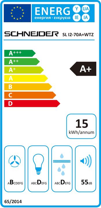 Energie-Label Schneider I2-70A+WTZ eiland afzuigkap (Inselhaube)