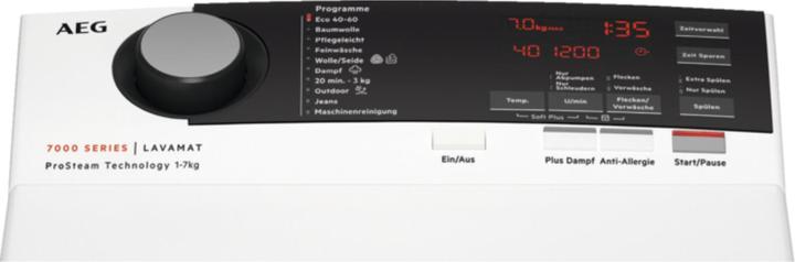 Produktbild AEG L7TL720EX Waschmaschine (Toplader, freistehend, 7 kg, C, 1.251 U/Min, Serie 7000, LAVAMAT) (7 kg, Oben)