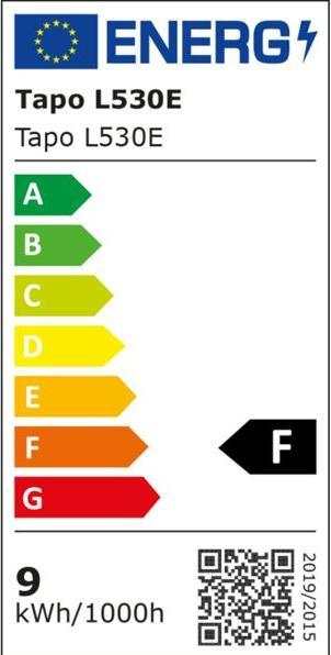 Energie-Label TP-Link Tapo L530E (1-pack) (E27, 8.70 W, 806 lm, 1 x, F)