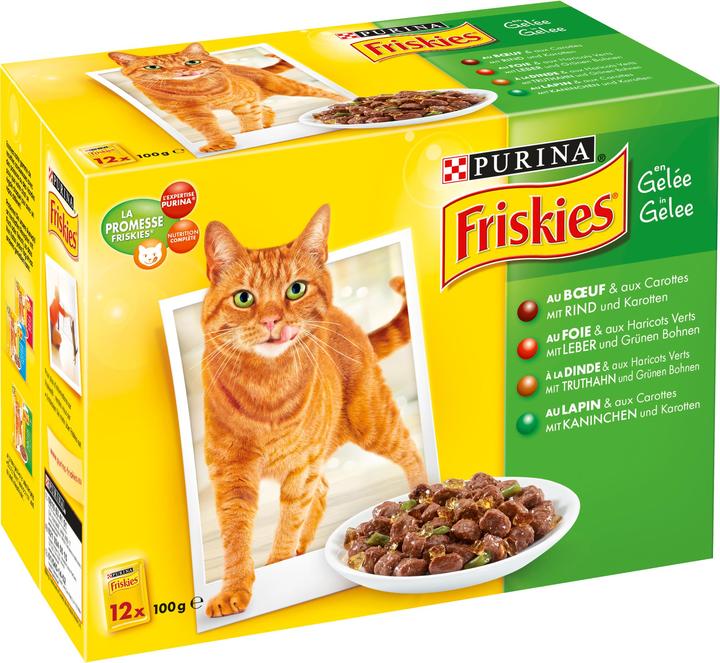 Produktbild Friskies Adult gelée Rind, Leber, Truthahn, Kaninchen & Gemüse 12x100g (Adult, 12 Stk., 100 g)