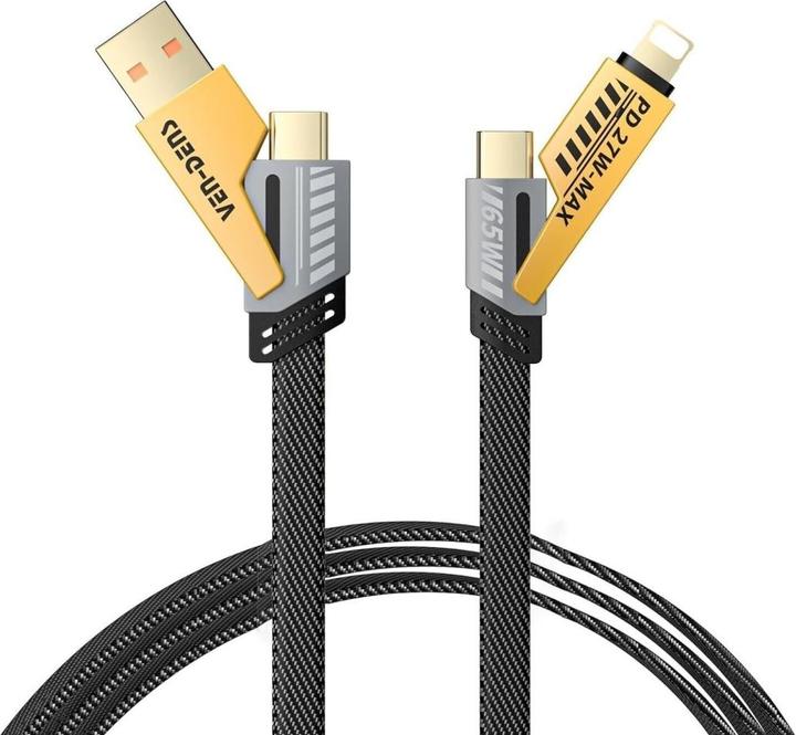 Actual product image Ven-Dens 4-in-1 Flexible & Flip USB-C, Lightning, USB-A 65W, 27W PD cable 1.2m (USB 3.2 Gen 1)