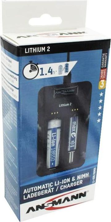 Produktbild Ansmann Ladegerät Lithium 2 für 1-2 Li-Ion Akku 3,6V, 3,7V mit LED-Ladestatusanzeigen, schwarz (1 Stk., Ladegerät ohne Akku)