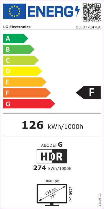 Label énergétique LG OLED77C47LA (77", C4, OLED, 4K, 2024)