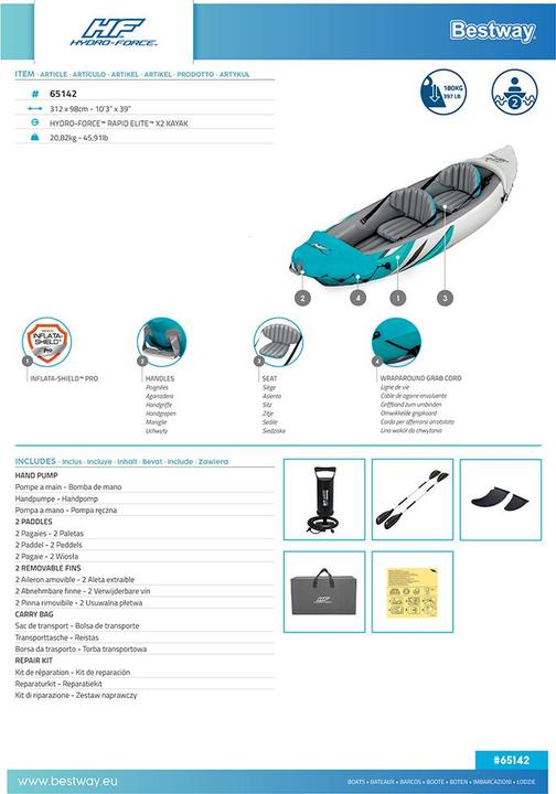 Image du produit Bestway Kit kayak Hydro-Force Rapid Elite X2 312 x 98 x 44 cm (2 pers.)