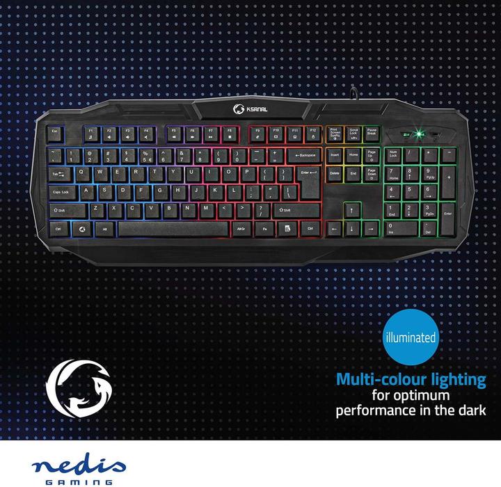 Image du produit Nedis Wired Gaming Keyboard Clavier de jeu avec câble USB 2.0 Clavier américain Schwa (ING. Int., Filaire)