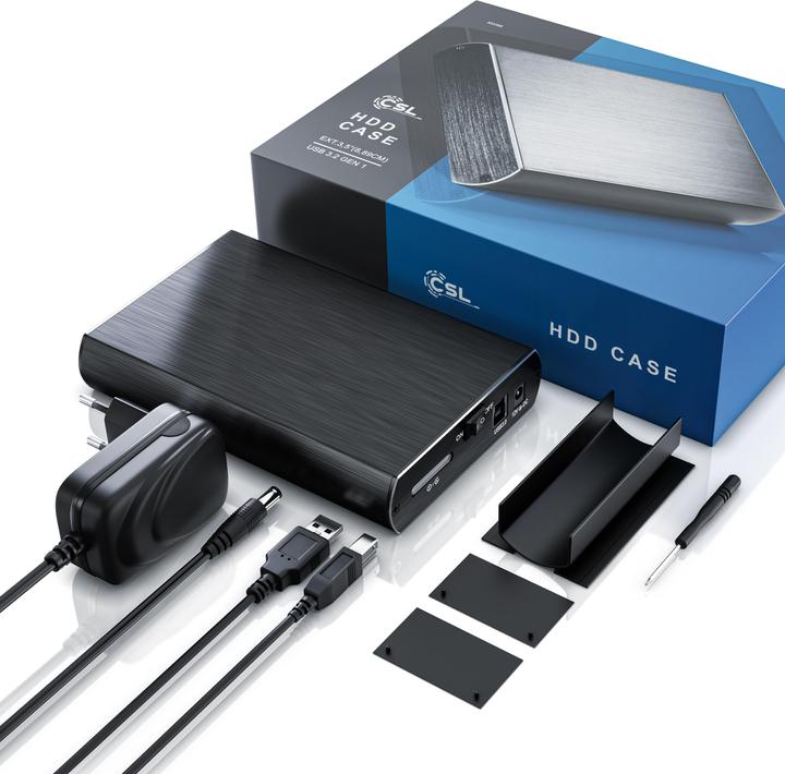 Produktbild CSL Festplattengehäuse, 3,5" USB 3.0 Aluminium Festplattengehäuse SATA I/II/III und SSD-fähig (3.5")