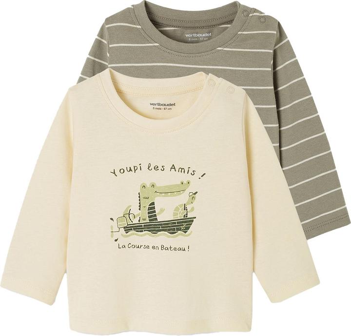 Vertbaudet 2er-Pack Baby Shirts BASIC, Print & Streifen