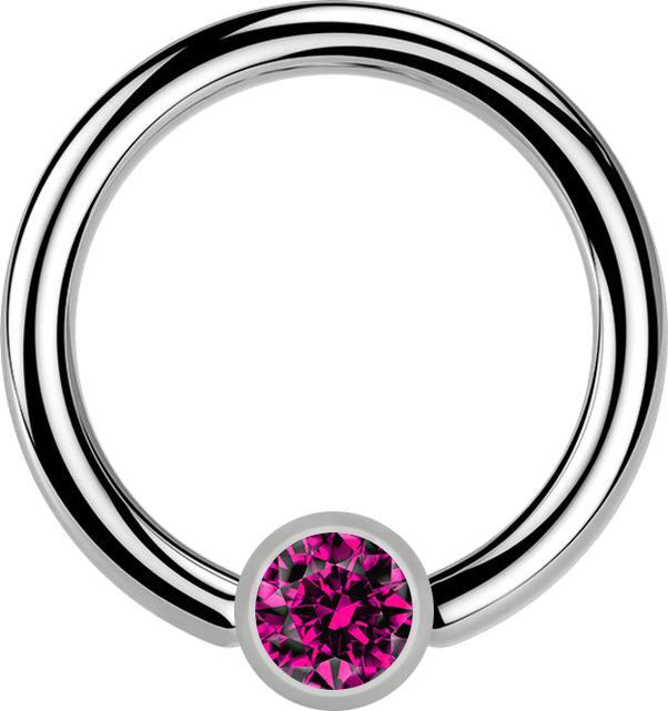 Star Piercing Micro Ball Closure Ring silber und Kristall fuchsia (ohne Messing, Titan G23)