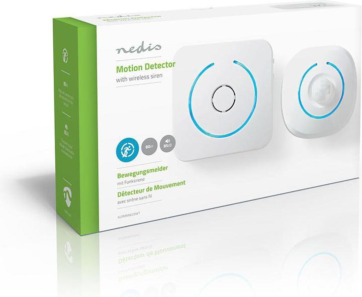 Actual product image Nedis Motion detector alarm - atterie powered - 85 dB - detector range 6 m - white/blue - 2 pcs. (6 m)