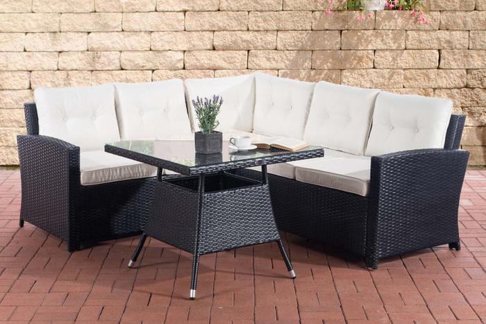 Immagine prodotto Swisshandel24 Set d'angolo Sierra piatto in rattan bianco crema, nero