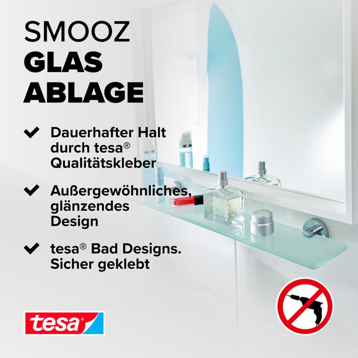 Image du produit tesa Tablette en verre SMOOZ avec solution adhésive sans perçage (5 x 18 x 70.5 cm)