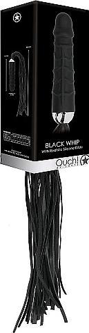 Actual product image Ouch! Black Whip with Realistic Silicone Dildo