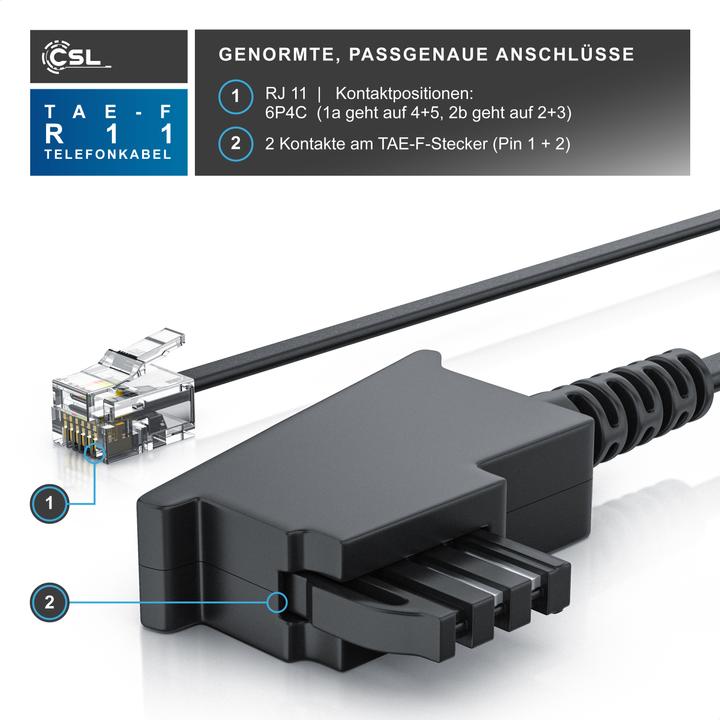 Actual product image CSL Telephone cable flat, TAE-F plug to RJ11, telephone socket to telephone, flat cable, fax, answering