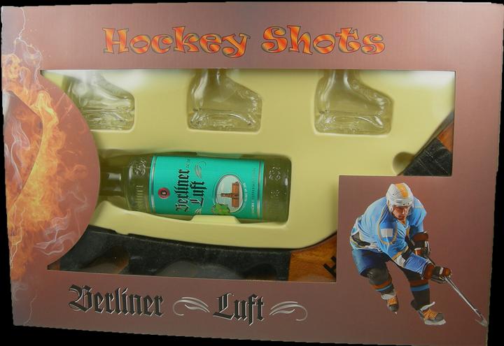 Produktbild Mayer - the gift factory Berliner Luft mit Eishockey-Schläger und 3 Shotgläser 350ml 18%vol.