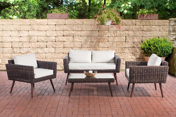 Produktbild Swisshandel24 Loungeset Kiruna Rundrattan Braun-meliert 40 cm (Dunkelbraun), cremeweiss