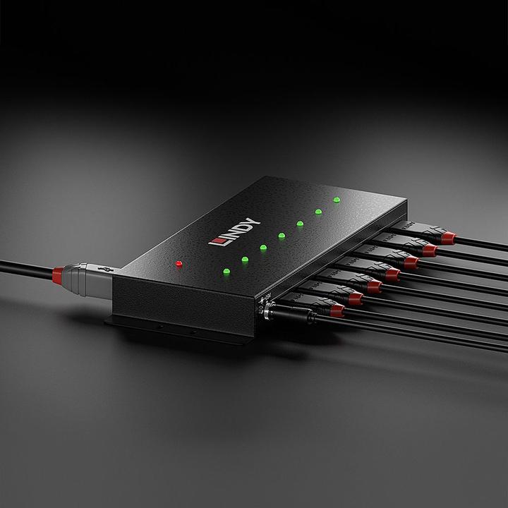 Actual product image Lindy USB 3.0 industrial hub 7 port, mettall housing (USB-B, 7 Ports)