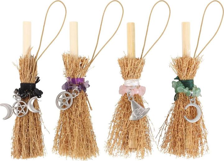 Something Different Hexenbesen Anhänger Lucky 12erPack AmethystKristallchips Rosenquarz Bambus (100% synthetisches Material)