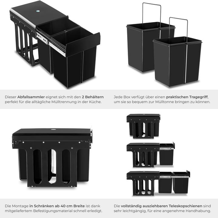 Actual product image tectake waste collector Ashlyn, 2-way separation, 30L, telescopic rails (30 l)