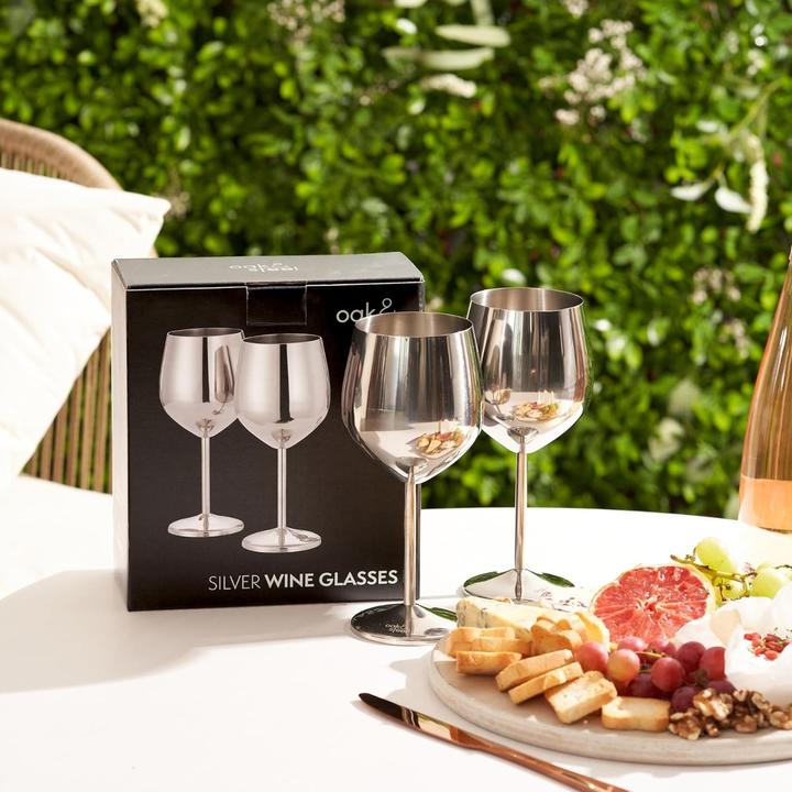 Actual product image Oak & Steel Stainless steel wine glasses silver set of 2 (50 cl, 2 Glasses, Wine glasses set)