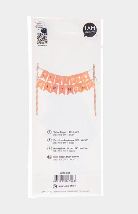 Image du produit I Am Creative Topper pour gâteau Birthday, saumon/argent, 1 pièce