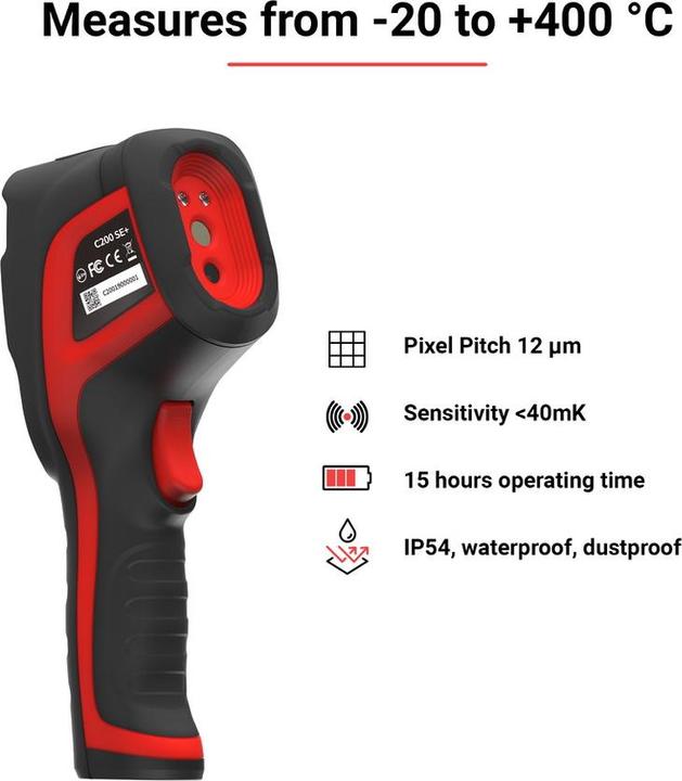 Actual product image Infiray C200 SE+ thermal imaging camera: 256x192 pixels, 25Hz frame-rate, hi-accuracy