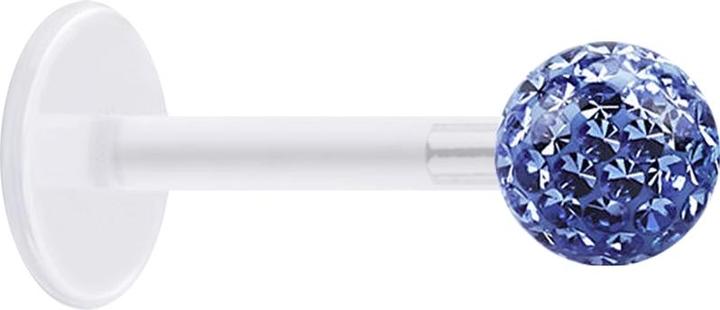 Star Piercing Micro Labret transparent mit Kristallkugel hellblau und Epoxy Schutzschicht (Chirurgenstahl 316L, ohne Messing, Bioflex)
