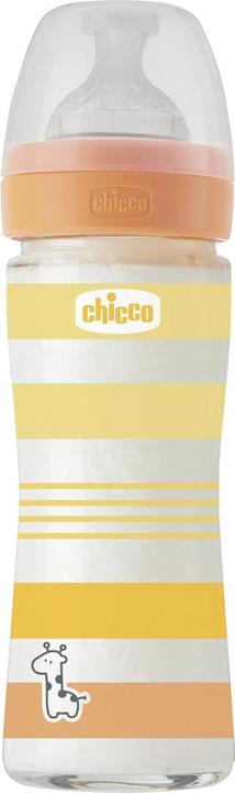Immagine prodotto Chicco Biberon, vetro, 0% BPA, 240 ml, tettarella fisiologica in silicone, 1 foro, flusso lento - GIALLO (240 ml)