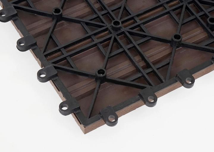 Actual product image Swisshandel24 WPC floor tile Rhone, wood look balcony/terrace, 11x each 30x30cm = 1sqm base, coffee linear (11 x, 30 x 30 cm)