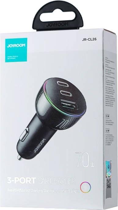 Immagine prodotto Joyroom Caricatore da auto PD multicolore con USB-A+ 2 x USB-C 70W - Nero