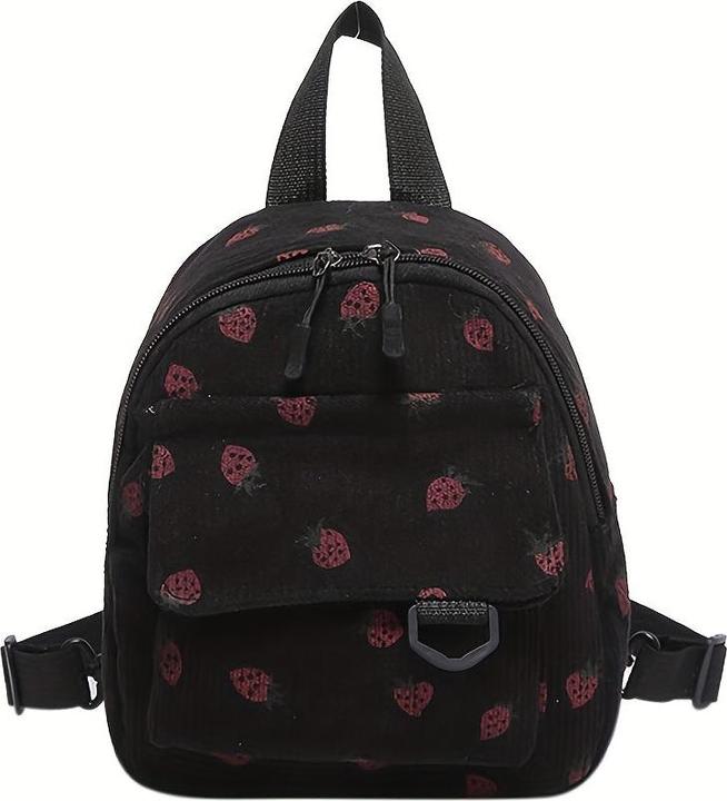 Immagine prodotto Only-Bags.Store Mini zaino in velluto con stampa di fragole, poliestere leggero e spalline regolabili